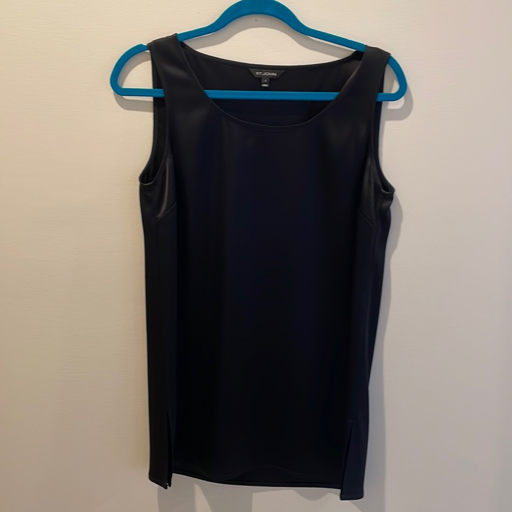 St. John Black Satin Tunic Length Tank Shell size Small
